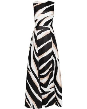 Elie Saab Zebra-Print Silk Gown - White