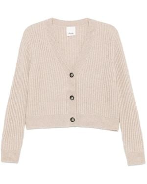 Allude Ribbed-Knit V-Neck Cardigan - Natural