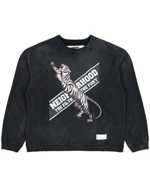 Neighborhood Tiger-Graphic Faded-Effect Sweatshirt - Black
