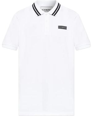 Iceberg Logo-Patch Striped-Collar Polo Shirt - White