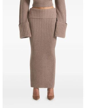 Manière De Voir Lyra Foldover-Waist Knit Taupe Maxi Skirt - Natural