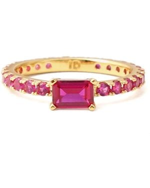 Izabel Display Anillo slim con piedra cuadrada - Rosa