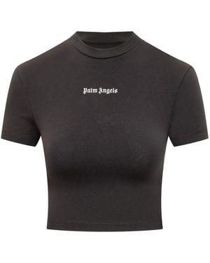 Palm Angels Logo-Embroidered Cropped T-Shirt - Nero