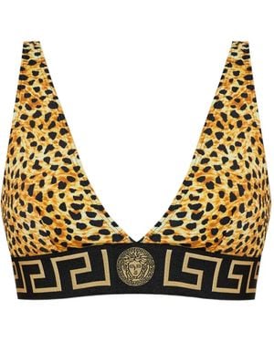 Versace Greek-Key Leopard-Print Bikini Top - Natural