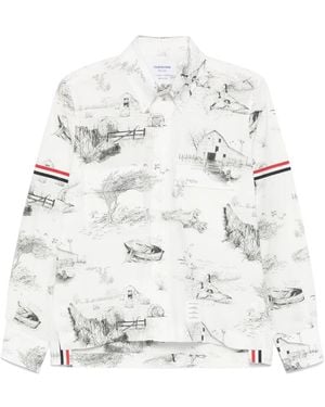 Thom Browne Scenic Toile-Print Cotton Shirt - White