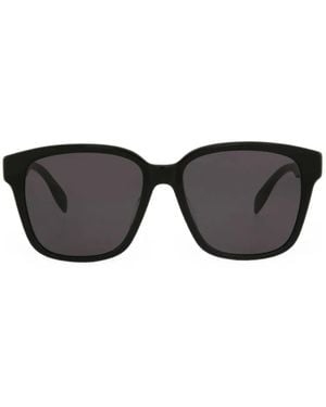 McQueen Logo-Print Square-Frame Sunglasses - Black