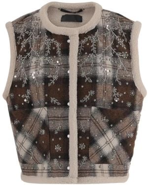 Stella McCartney Chaleco A Cuadros Con Bordado Floral - Gris
