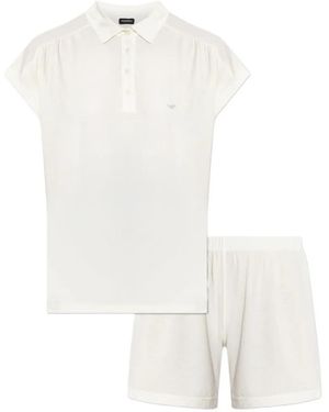 Emporio Armani Buttoned Short-Sleeve Pajama Set - White