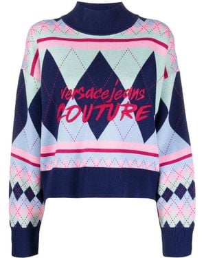 Versace Jeans Couture Maglione Con Ricamo - Blu