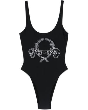 Moschino Laurel Crown-Print Swimsuit - Black