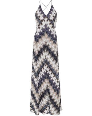 Missoni Maxi Zigzag-Pattern V-Neck Dress - White