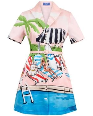 LEO LIN Printed Belted Mini Dress - Blue