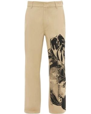 JW Anderson Graphic-Print Straight-Leg Trousers - Natural