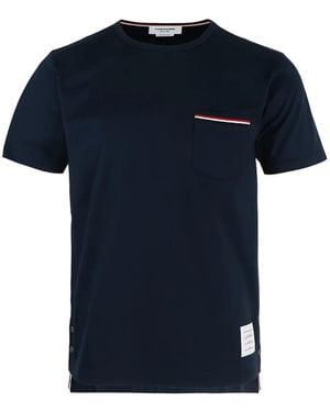 Thom Browne Rwb-Stripe Pocket T-Shirt - Blue