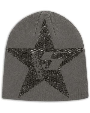 Sp5der Star-Rhinesteone Beanie Hat - Gray