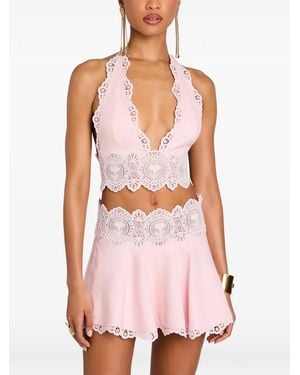 retroféte Haut Kismet Bordé De Dentelle - Pink