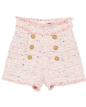 Balmain Buttoned Tweed Shorts - Pink