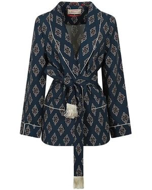 F.R.S For Restless Sleepers Geometric-Print Belted Jacket - Blue