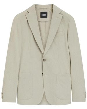 BOSS Seersucker Single-Breasted Blazer - White