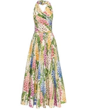 Oscar de la Renta Floral Pattern Midi Dress - White