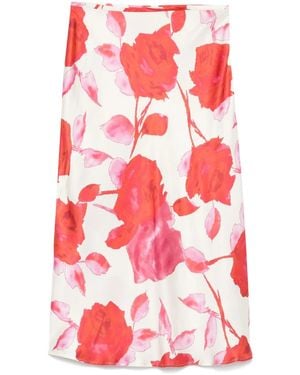 Blumarine Floral-Print Midi Skirt - Red