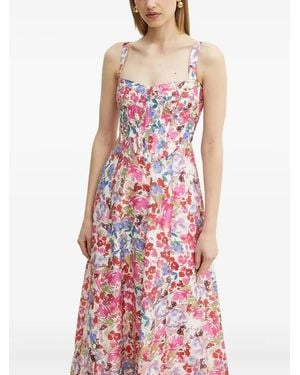 Bardot Floral Corset Midi Dress - Red