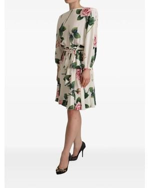 Dolce & Gabbana Rose-Print Mini Dress - White