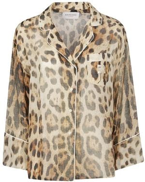 ERMANNO FIRENZE Leopard-Print Piped Blouse - Natural