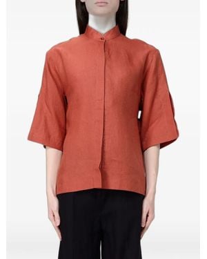 Colmar Mandarin-Collar Linen Shirt - Red