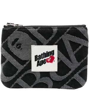 A Bathing Ape Logo-Patch Monogram-Jacquard Wallet - Black