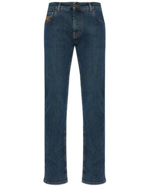 Etro Pegaso-Embroidered Tapered Jeans - Blue