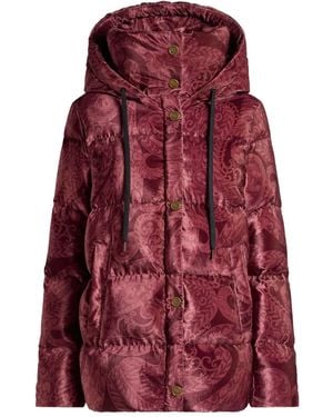 Etro Paisley-Print Velvet Down Jacket - Red
