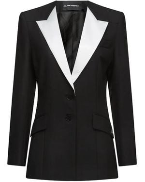 KARL LAGERFELD Contrast-Lapel Blazer - Black
