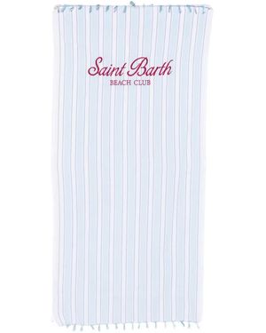 MC2 Saint Barth Logo-Embroidered Striped Beach Towel - White