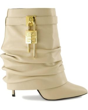 Givenchy 90Mm Shark Lock Stiletto Leather Boots - Natural