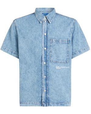 KARL LAGERFELD Light Denim Short-Sleeve Shirt With Classic Collar - Blue