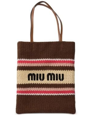 Miu Miu Sac Cabas À Rayures Et Motif Tressé - Red