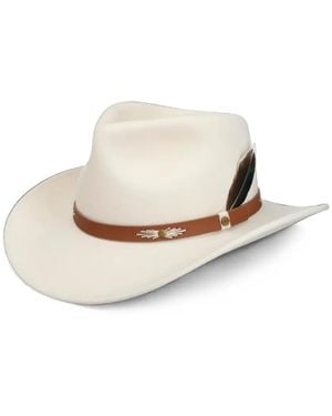Stetson Feather-Detail Felt Hat - White