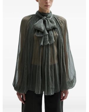Atu Body Couture Pussy-Bow Pleated Blouse - Grey