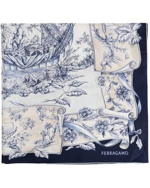 Ferragamo Floral-Motif Scarf - Blue
