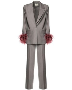 The Archivia Ares Feather-Trim Single-Breasted Suit - Grey
