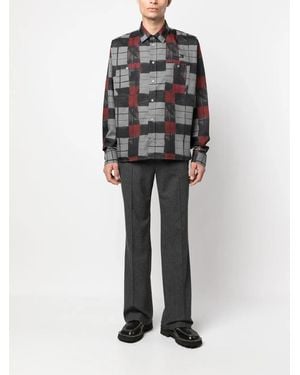 4SDESIGNS Checked Pattern Long Sleeved Shirt - Black