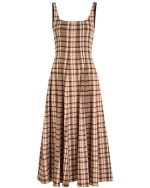 STAUD Wells Plaid-Pattern Sleeveless Midi Dress - White