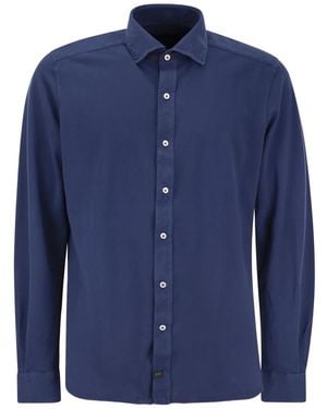 Fay French Collar Logo Label Shirt - Blue