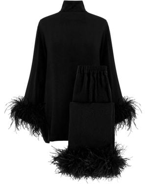 Sleeper Feather-Trim Pajama Set - Black