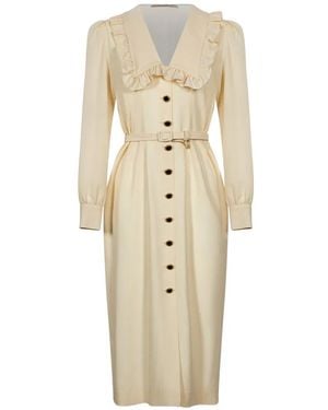 Alessandra Rich Ruffled Belted Midi Dress - White