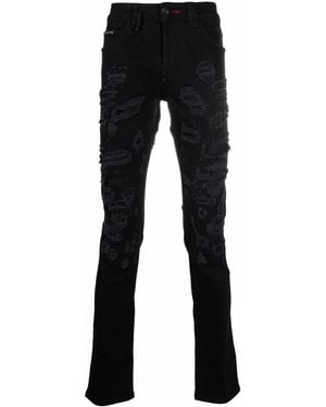 Philipp Plein Super-straight Destroyed Jeans - Black