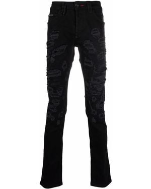 Philipp Plein ストレート ダメージジーンズ - ブラック