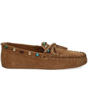 Bibi Lou Studded Tie Loafers - Brown