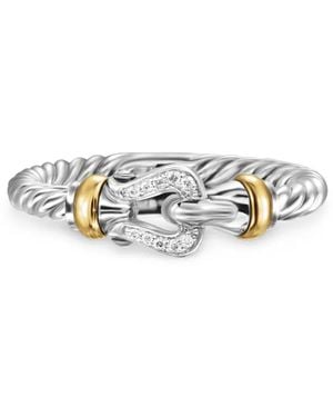 David Yurman Anillo Petite Buckle de 2 mm en oro amarillo de 18 ct y plata de ley con diamantes - Blanco